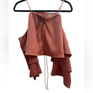 Finders Keepers Dusty Rose Off Shoulder Tiered Crop Top (Size M)